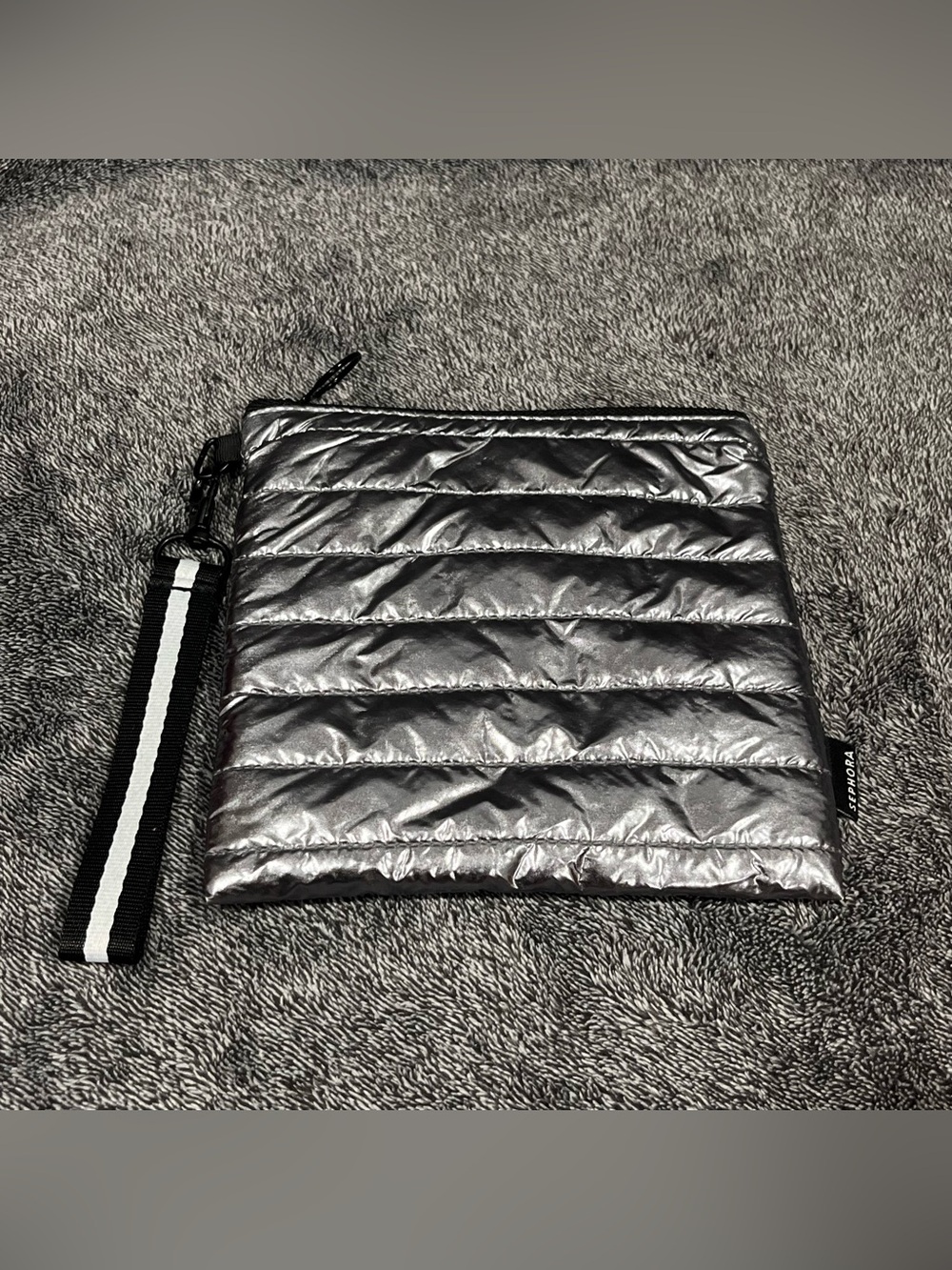 Sephora silver puffer cosmetics bag